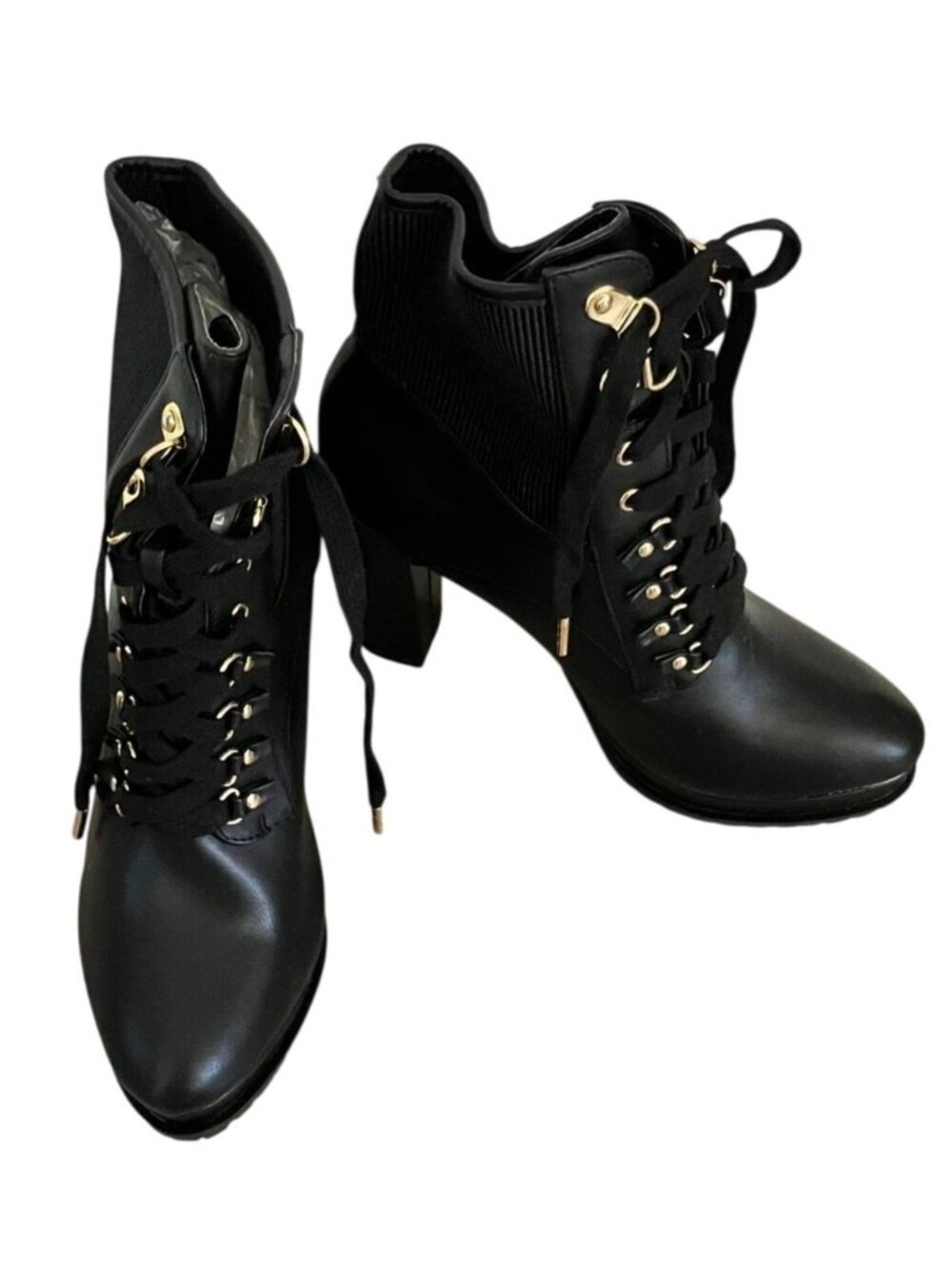 Black Lace-Up Ankle Boots High Heel Design Size 7.5